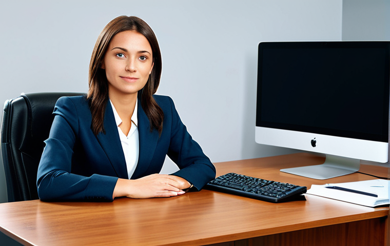 **

A professional businesswoman in a modest business suit, sitting at a desk in a modern office, fully clothed, appropriate attire, safe for work, perfect anatomy, natural proportions, professional photography, high quality.

**