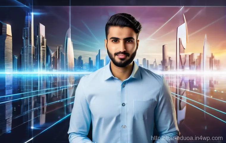 스킬 기반 교육 모델이 산업에 미치는 영향 - **A Dynamic Young Arab Professional in a Skill-Centric Future:**
    A vibrant, medium shot of a you...