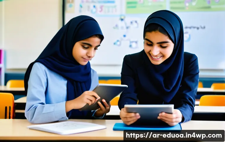 스킬 기반 교육 모델의 평가 기준 설정 - **Prompt:** A vibrant, sunlit modern classroom in a contemporary Middle Eastern school. A diverse gr...