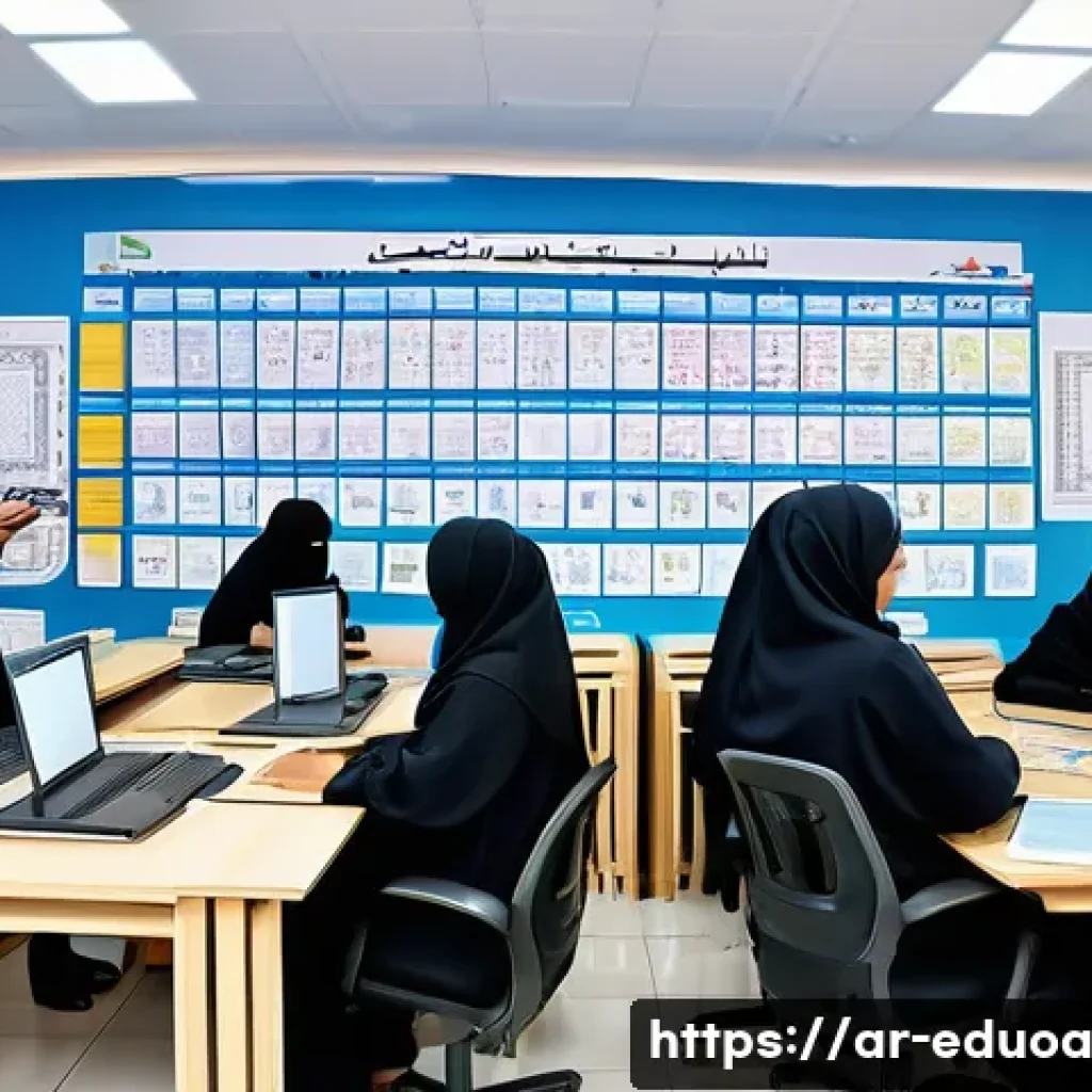 스킬 기반 교육 모델의 직업 훈련 프로그램 설계 - A vibrant modern vocational training center in an Arab country, showing a diverse group of young adu...