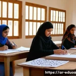 Home 17 스킬 기반 교육 모델의 문화적 적합성 - A vibrant classroom scene in a Middle Eastern setting, showing diverse Arab students engaged in a co...