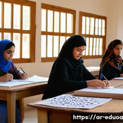 Home 29 스킬 기반 교육 모델의 문화적 적합성 - A vibrant classroom scene in a Middle Eastern setting, showing diverse Arab students engaged in a co...