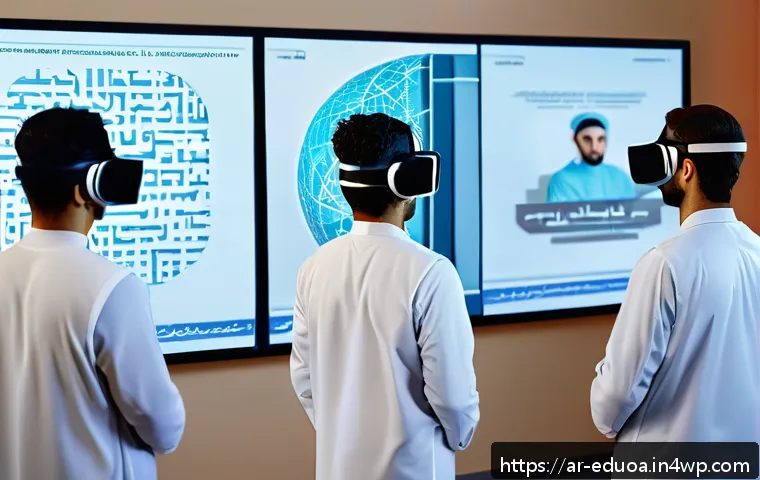 스킬 기반 교육을 지원하는 최신 기술 동향 - A detailed scene of an Arab medical training center where diverse young professionals wearing modern...